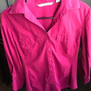 Hot pink collared button down shirt
